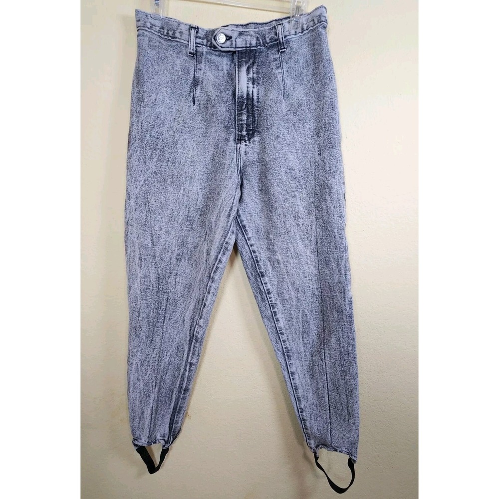 Vintage Denim Republic Acid‎ Wash Stirrup Jeans Black High Waisted Tapered 16